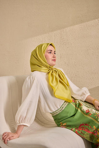 Twill İpek Mono Eşarp Sarı 90x90 - Twill İpek Eşarp - | Silk Home