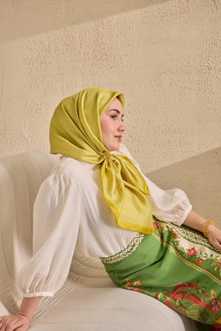 Twill İpek Mono Eşarp Sarı 90x90 - Twill İpek Eşarp - | Silk Home