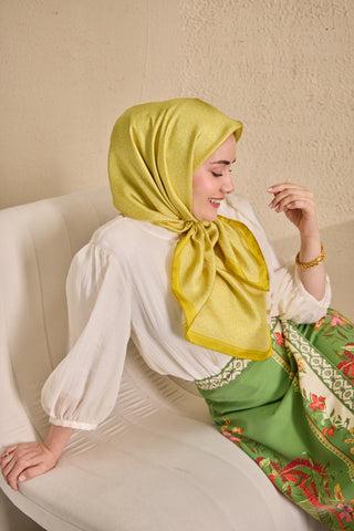 Twill İpek Mono Eşarp Sarı 90x90 - Twill İpek Eşarp - | Silk Home