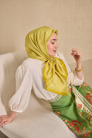 Twill İpek Mono Eşarp Sarı 90x90 - Twill İpek Eşarp - | Silk Home