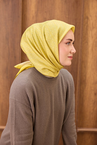 Twill İpek Mono Eşarp Sarı 90x90 - Twill İpek Eşarp - | Silk Home