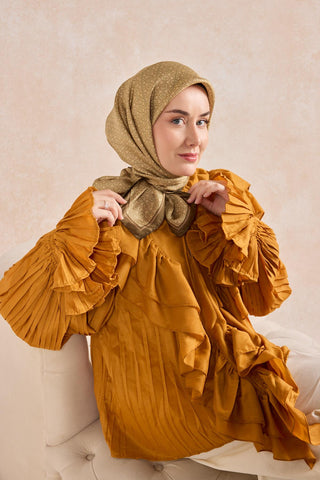Twill İpek Mono Eşarp Yeşil Bej 90x90 - Twill İpek Eşarp - | Silk Home