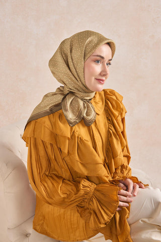 Twill İpek Mono Eşarp Yeşil Bej 90x90 - Twill İpek Eşarp - | Silk Home