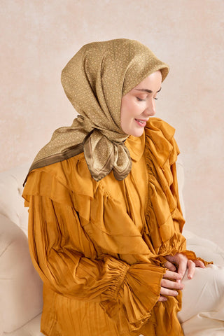Twill İpek Mono Eşarp Yeşil Bej 90x90 - Twill İpek Eşarp - | Silk Home