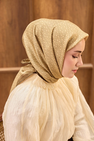 Twill İpek Mono Eşarp Yeşil Bej 90x90 - Twill İpek Eşarp - | Silk Home