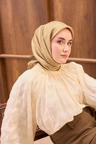 Twill İpek Mono Eşarp Yeşil Bej 90x90