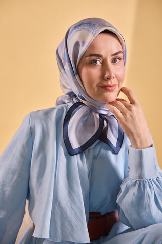 Twill İpek Petal Eşarp Gece Mavisi 90x90 - Twill İpek Eşarp - | Silk Home