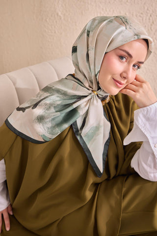 Twill İpek Petal Eşarp Zümrüt 90x90 - Twill İpek Eşarp - | Silk Home