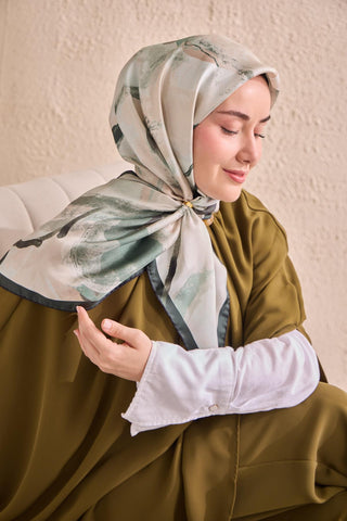 Twill İpek Petal Eşarp Zümrüt 90x90 - Twill İpek Eşarp - | Silk Home