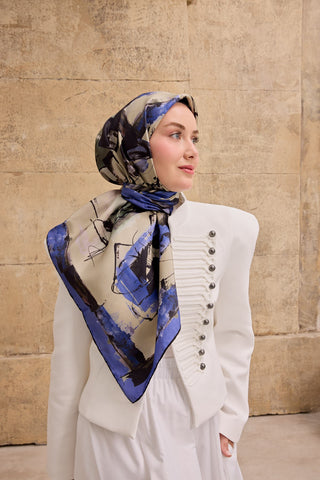 Twill İpek Signature Açık Bej 90x90 - Twill İpek Eşarp - | Silk Home