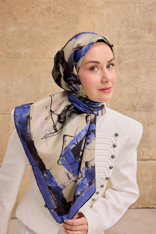 Twill İpek Signature Açık Bej 90x90 - Twill İpek Eşarp - | Silk Home