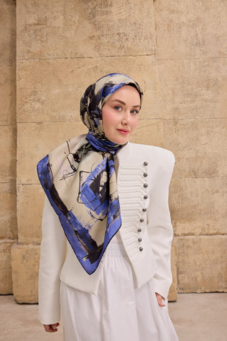 Twill İpek Signature Açık Bej 90x90 - Twill İpek Eşarp - | Silk Home