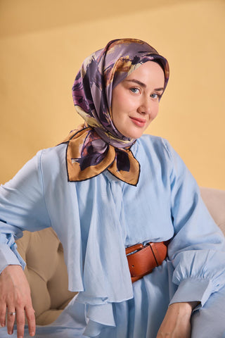 Twill İpek Signature Eflatun 90x90 - Twill İpek Eşarp - | Silk Home