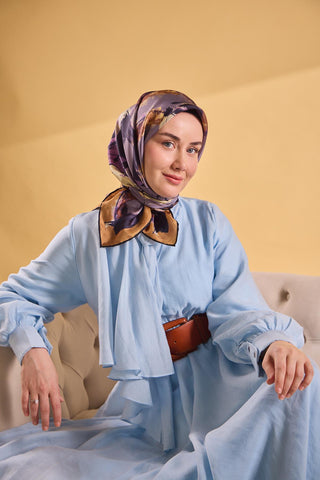 Twill İpek Signature Eflatun 90x90 - Twill İpek Eşarp - | Silk Home