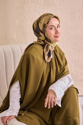 Twill İpek Signature Haki 90x90 - Twill İpek Eşarp - | Silk Home