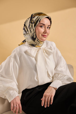 Twill İpek Signature Küf Yeşili 90x90 - Twill İpek Eşarp - | Silk Home