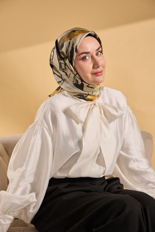 Twill İpek Signature Küf Yeşili 90x90 - Twill İpek Eşarp - | Silk Home