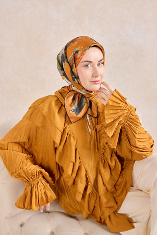 Twill İpek Signature Turuncu 90x90 - Twill İpek Eşarp - | Silk Home
