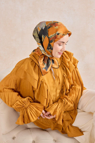 Twill İpek Signature Turuncu 90x90 - Twill İpek Eşarp - | Silk Home