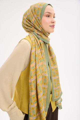 Urban Hours Blok Desen Çağla Yeşili Mayda Şal 190x70