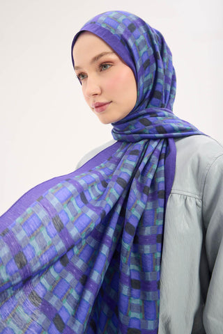 Urban Hours Blok Desen Canlı Mor Mayda Şal 190x70 - Mayda Şal - | Silk Home