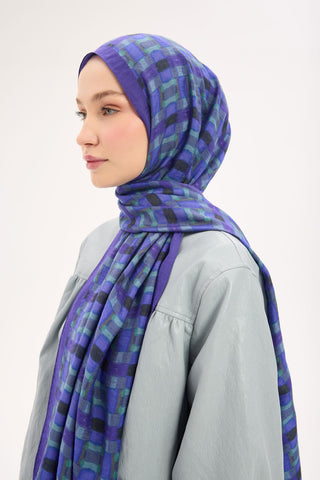 Urban Hours Blok Desen Canlı Mor Mayda Şal 190x70 - Mayda Şal - | Silk Home