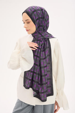 Urban Hours Blok Desen Dumanlı Siyah Mayda Şal 190x70