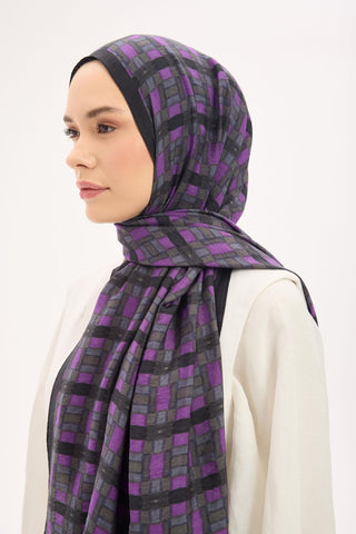 Urban Hours Blok Desen Dumanlı Siyah Mayda Şal 190x70