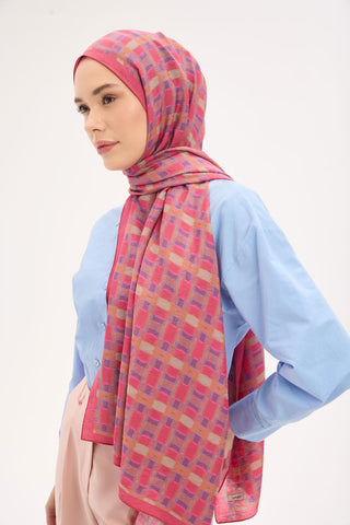 Urban Hours Blok Desen Fuşya Mayda Şal 190x70