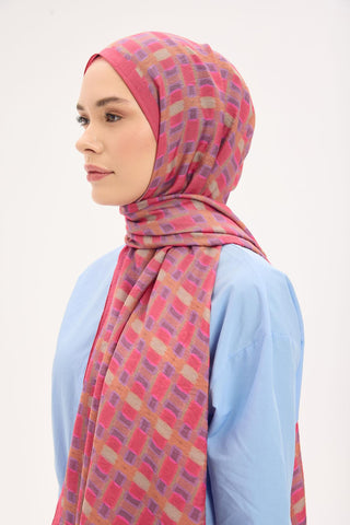 Urban Hours Blok Desen Fuşya Mayda Şal 190x70 - Mayda Şal - | Silk Home