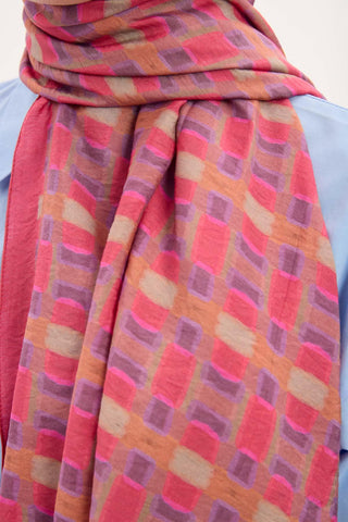 Urban Hours Blok Desen Fuşya Mayda Şal 190x70 - Mayda Şal - | Silk Home