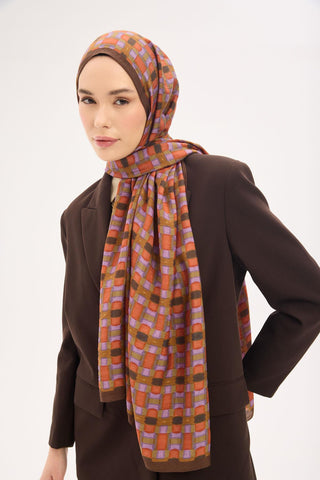 Urban Hours Blok Desen Kahverengi Mayda Şal 190x70