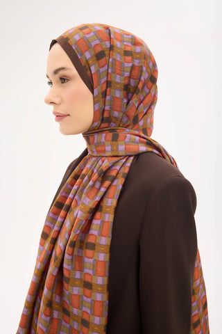 Urban Hours Blok Desen Kahverengi Mayda Şal 190x70