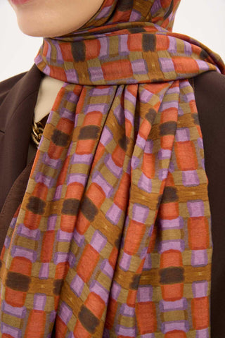 Urban Hours Blok Desen Kahverengi Mayda Şal 190x70