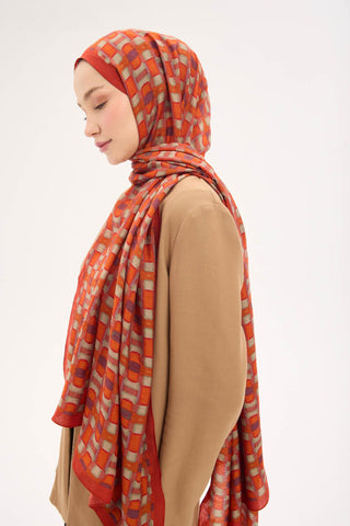Urban Hours Blok Desen Kiremit Kırmızı Mayda Şal 190x70
