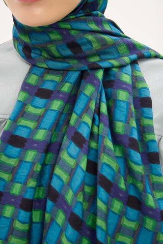 Urban Hours Blok Desen Koyu Indigo Mayda Şal 190x70 - Mayda Şal - | Silk Home