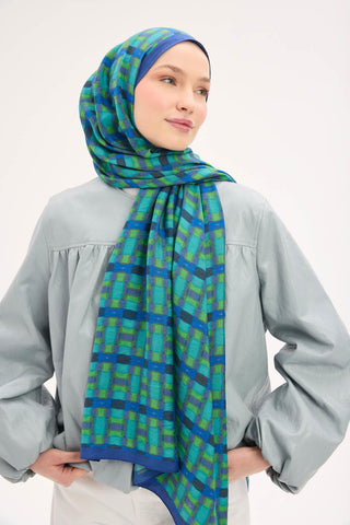 Urban Hours Blok Desen Koyu Mavi Mayda Şal 190x70