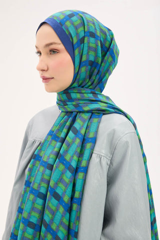 Urban Hours Blok Desen Koyu Mavi Mayda Şal 190x70 - Mayda Şal - | Silk Home