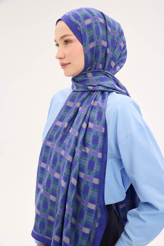 Urban Hours Blok Desen Koyu Mor Mayda Şal 190x70