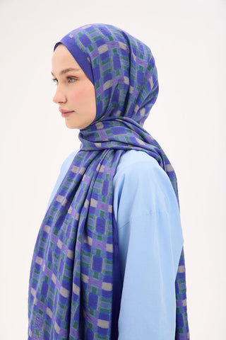 Urban Hours Blok Desen Koyu Mor Mayda Şal 190x70 - Mayda Şal - | Silk Home