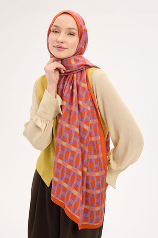 Urban Hours Blok Desen Koyu Turuncu Mayda Şal 190x70