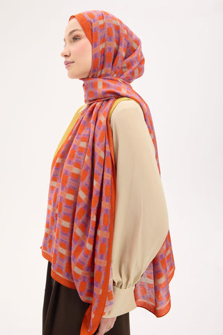 Urban Hours Blok Desen Koyu Turuncu Mayda Şal 190x70