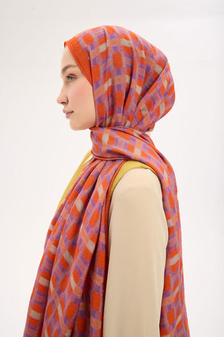 Urban Hours Blok Desen Koyu Turuncu Mayda Şal 190x70
