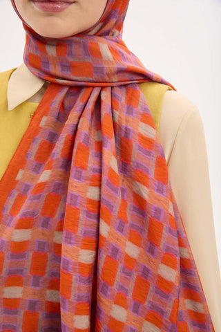 Urban Hours Blok Desen Koyu Turuncu Mayda Şal 190x70