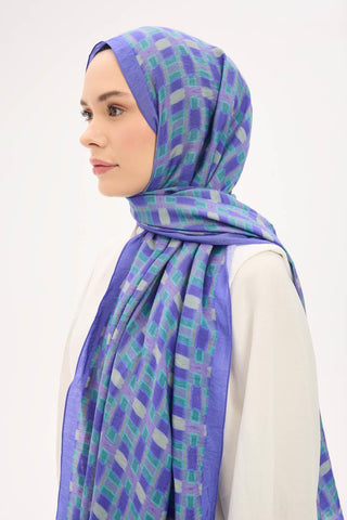 Urban Hours Blok Desen Mavi Mor Mayda Şal 190x70