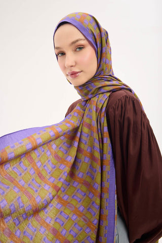 Urban Hours Blok Desen Morcivert Mayda Şal 190x70 - Mayda Şal - | Silk Home