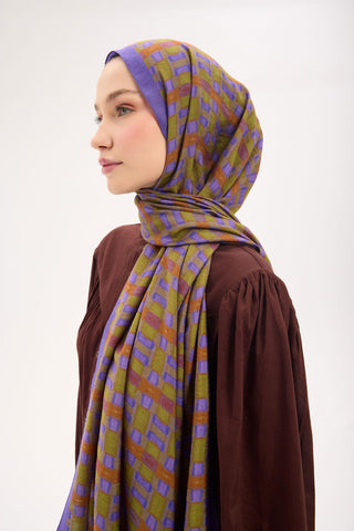 Urban Hours Blok Desen Morcivert Mayda Şal 190x70 - Mayda Şal - | Silk Home