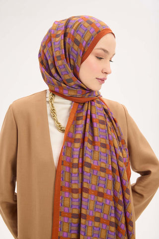 Urban Hours Blok Desen Taba Mayda Şal 190x70