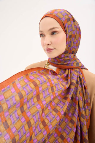 Urban Hours Blok Desen Taba Mayda Şal 190x70 - Mayda Şal - | Silk Home