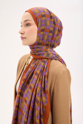 Urban Hours Blok Desen Taba Mayda Şal 190x70 - Mayda Şal - | Silk Home